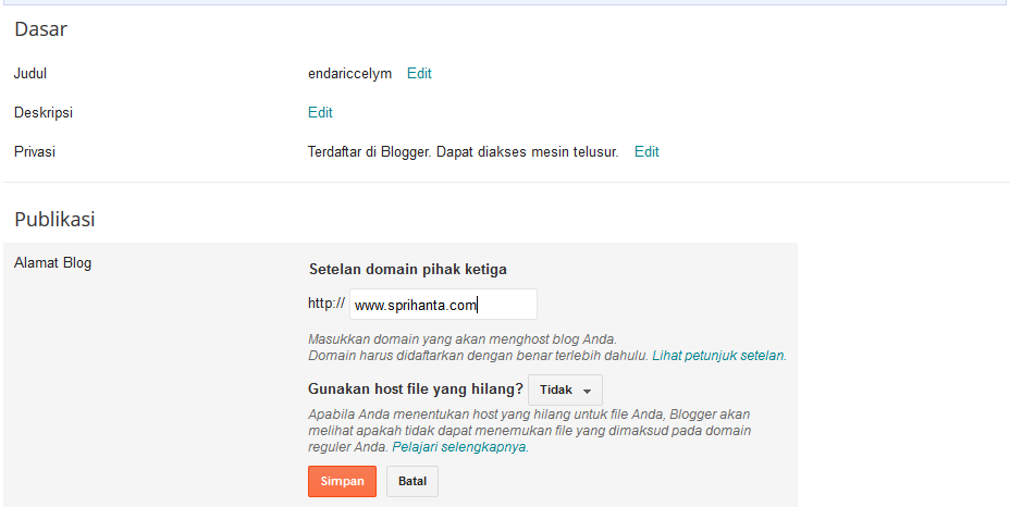 Merubah Nama Domain Pihak Ketiga Di Blogspot Merubah Nama Domain Pihak Ketiga Di Blogspot