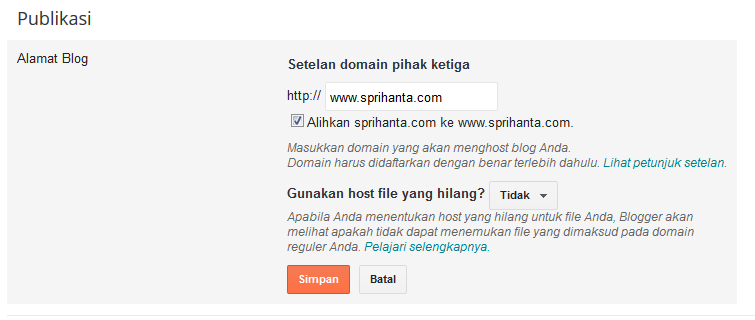 Merubah Nama Domain Pihak Ketiga Di Blogspot Merubah Nama Domain Pihak Ketiga Di Blogspot