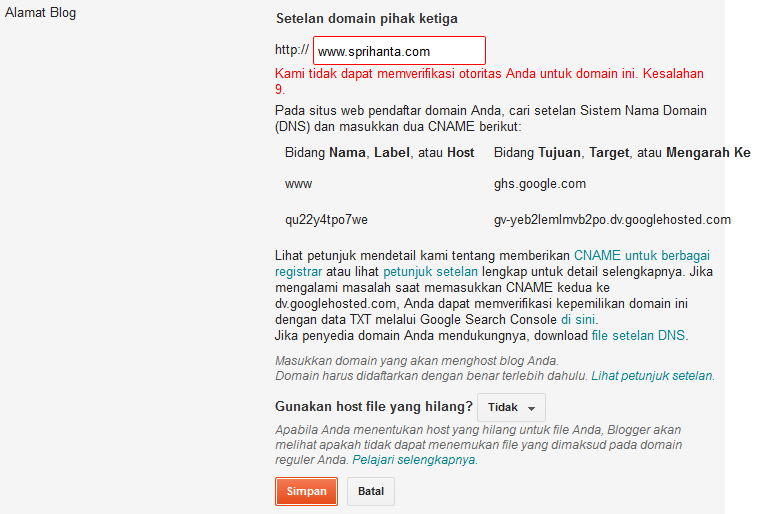 Merubah Nama Domain Pihak Ketiga Di Blogspot Merubah Nama Domain Pihak Ketiga Di Blogspot